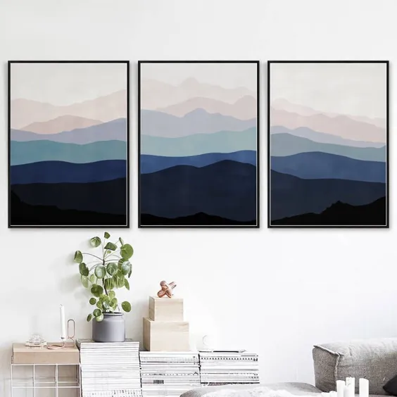 Berge Poster dunkel blau Kunst Set von drei Drucke abstrakte |  اتسی