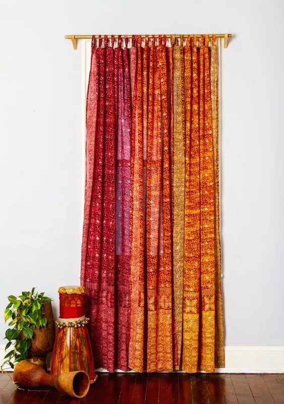 Sunrise Collection Boho Sari Bohemian Perdes Earth Tones زعفران گل همیشه بهار درمان پنجره برای تختخواب