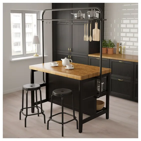 VADHOLMA Kücheninsel mit Gestell - schwarz / Eiche - IKEA Deutschland