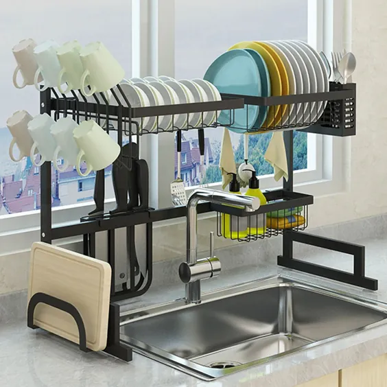 ظرفشویی ظرف ظرف شویی برای قفسه سینک ظرفشویی آشپزخانه فولاد ضد زنگ قفسه ذخیره سازی قفسه سینک (اندازه سینک 24.5 اینچ) (سیاه ، 25.6X12.5X20.5 اینچ) - Walmart.com
