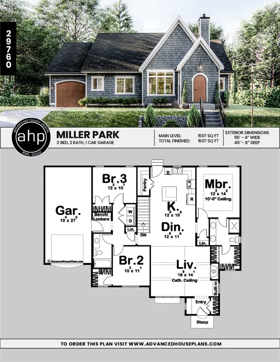 طرح خانه به سبک کلبه 1 داستان |  پارک میلر