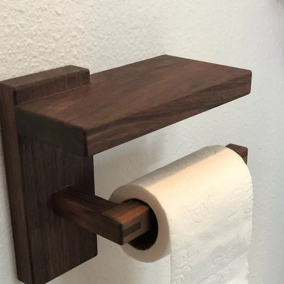 نگهدارنده کاغذ توالت فرنگی چوبی قفسه دار - دارنده رول توالت گردویی حداقل تزیین حمام