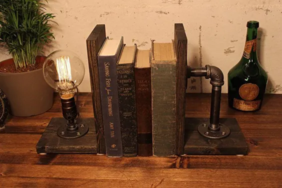 چراغ لوله رومیزی Steampunk با لامپ Classic Edison و پایه چوب Weathered