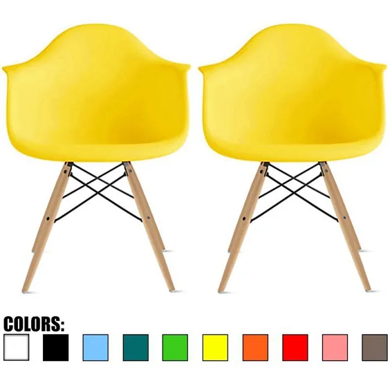Amazon.com: 2xhome - مجموعه ای از دو (2) زرد - صندلی Eames صندلی زرد پایه های چوبی طبیعی صندلی ناهار خوری ایفل - صندلی های بازو صندلی صندلی صندلی چوبی چوبی پایه رول دار پایه پلاستیکی شکل: آشپزخانه و غذاخوری