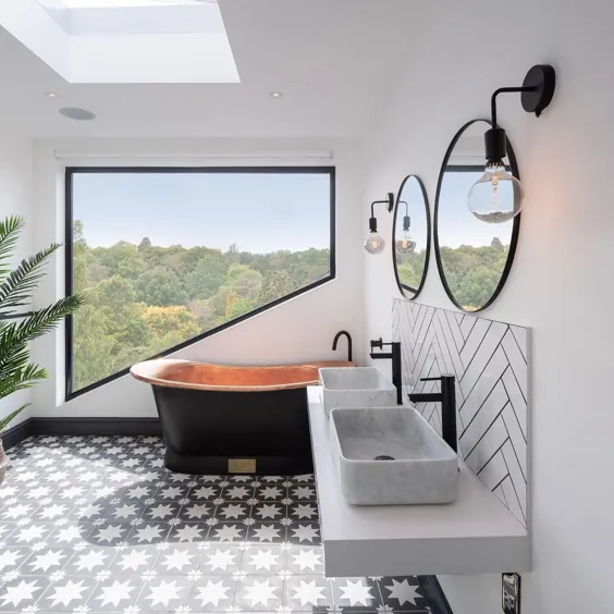 Sarah Southwell Design در اینستاگرام: ”حمام مورد علاقه من از این پروژه تمام شده ؟؟  طراحی:sarahsouthwelldesign عکس: @ landers_photos... ”