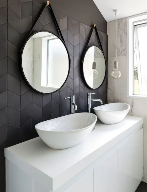 Moderne badkamer inspiratie ملاقات zwarte شورون tegels