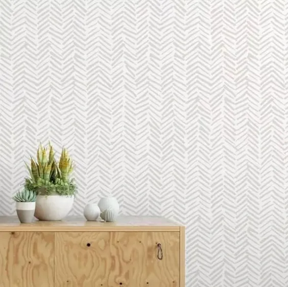 کاغذ دیواری شاه ماهی استخوان خنثی Minimalist Peel and Stick Removable Self Adhesive Wall Paper