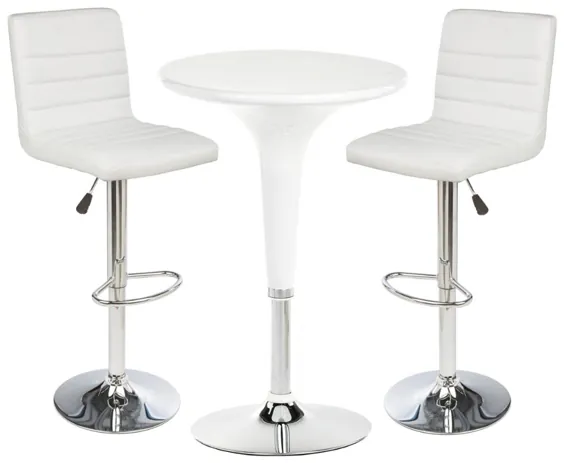 ست میز میخانه با 1 میز کوکتل گرد ، 2 صندلی چرمی قابل تنظیم - سفید