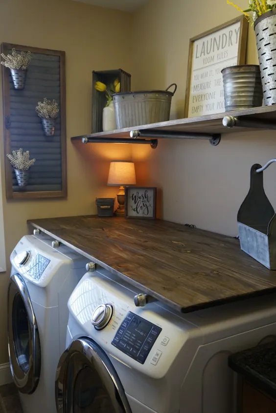 Makevover اتاق لباسشویی با زیر 250 دلار!  با قفسه بندی لوله های صنعتی DIY Rustic و دکوراسیون خانه مزرعه!
