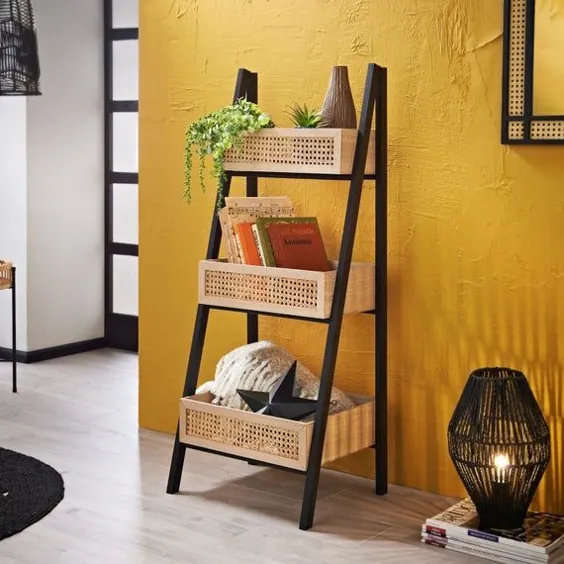 فضای ذخیره سازی قفسه کتاب قفسه نردبان چوبی 3 ردیف با طرح عصا