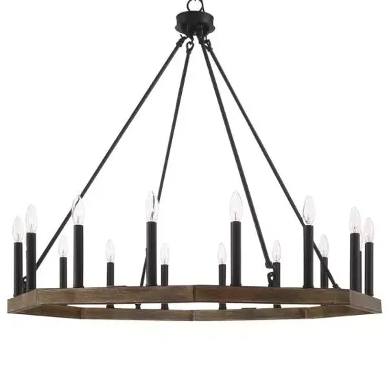 Vanity Art Farmhouse Vintage 16-Light Darkwood / Black Wagon Wheel Chaster - 10586DW-BK - انبار خانه