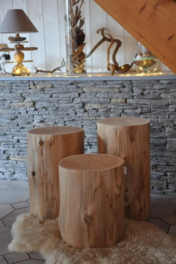 مجموعه ای از 3 میز تنه درخت ، میز کنار چوب ، چهارپایه ، چوب ، نوک مبل ، میز کنده درخت ، میز کنار تخت ، میز قهوه