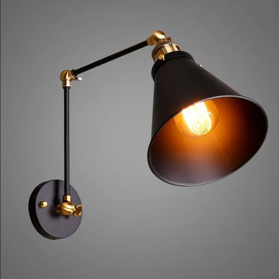 Homary Industrial Retro Double Swing Arm Lamp 1-Light Metal Tapered Shade Wall Sconce in Black & Brass |  والمارت کانادا
