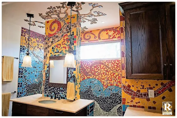 نقاشی دیواری موزاییکی کاشی مکزیکی در حمام اسپانیایی