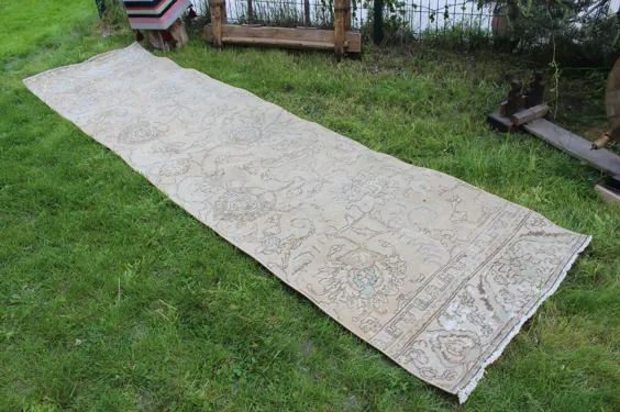 فرش دونده ترکیه ای ، راهرو دست ساز اداری دست ساز فرش دونده ترکی ، فرش دونده فرش آناتولی Oushak Oriental 139 "x35" ، 355x89cm