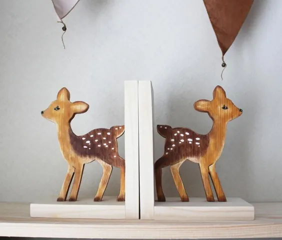 Bookends Deer Bookends - Woodland Bookends - Woodland Nursery Nursery - Bohemian Nursery Decor - Forest Bookends - Wood Bookends - Wood fawn Nursery