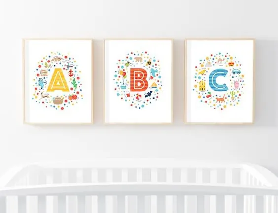 مجموعه ای از 3 چاپ دکوراسیون مهد کودک ABC چاپ کودکان ABC |  اتسی