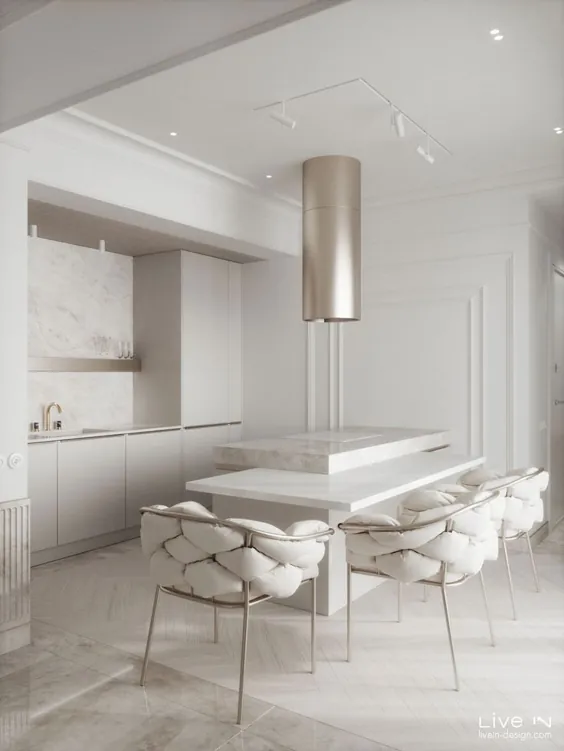minimalistische und edle Küche |  geflochtene Stühle |  کوش مدرن