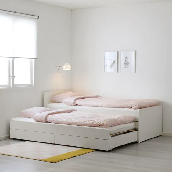 اسلات SLÄKT تختخواب با تختخواب کشویی + فضای ذخیره سازی ، سفید ، توئین - IKEA