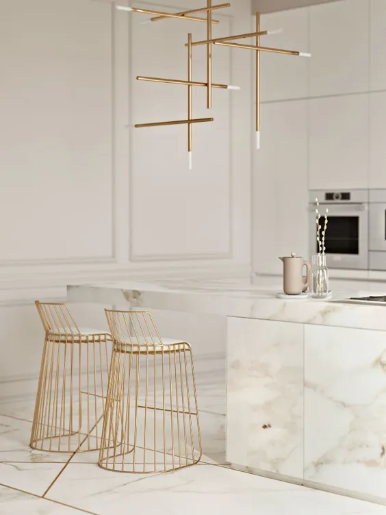 آشپزخانه زیبا و خیره کننده با لمس های طلایی |  دکوهولیک