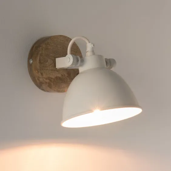 Wandlampe aus Metall، weiß und Mangoholz |  Maisons du Monde
