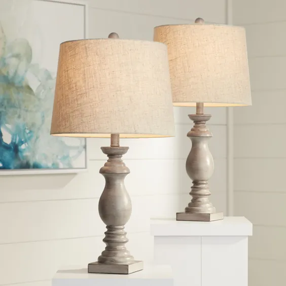 مجموعه لامپ های میز سنتی Regency Hill از 2 سایه طبل مخروطی پارچه بژ شسته شده برای اتاق نشیمن اتاق خواب خانواده - Walmart.com
