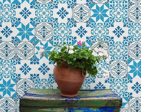 کاشیهای مکزیکی Talavera Stencils Set Painting DIY Faux Tiles | اتسی