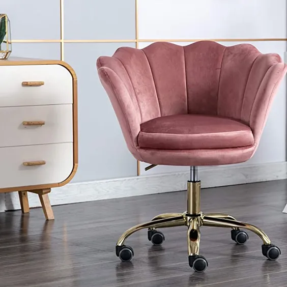 صندلی میز ZH4YOU صندلی مدرن مفصل گردنده لهجه ای صندلی اداری ، صندلی قابل تنظیم با پایه روکش طلا (صورتی رز گرد)
