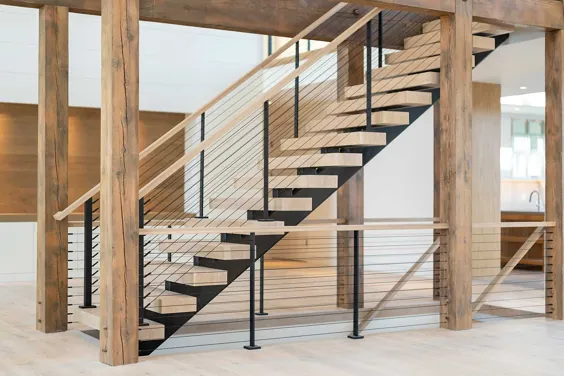 سیستم نرده کابل مشکی Floating Stairs-Hamptons، NY |  استودیو Keuka