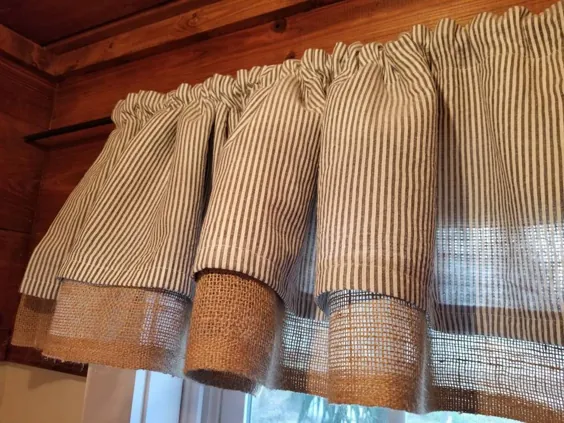 پرده های بوته بلند Valance Burlap Valance Farmhouse | اتسی