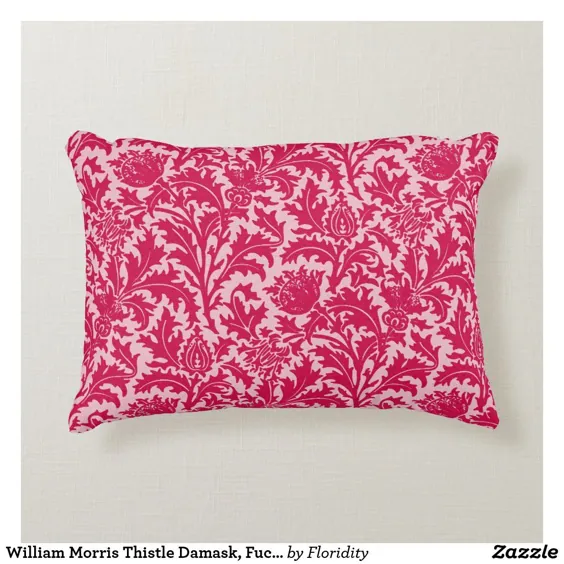 William Morris Thistle Damask، بالش تزئینی صورتی Fuchsia | Zazzle.com