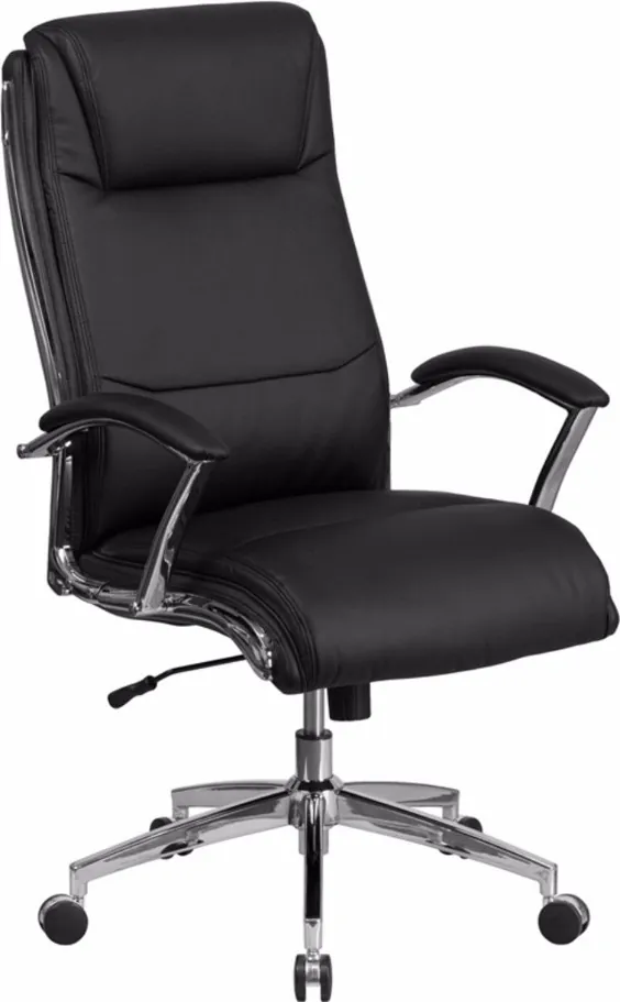 صندلی اداری مفصل گردنده چرمی با طراحی پشت و بازو و پایه کروم - مبلمان فلش GO-2192-BK-GG