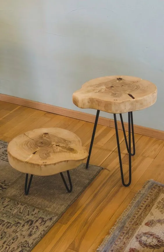 میز کنار تخت چوبی ، میز کوچک چوبی ، میز پایه های استیل ، میز بلوط ، میز انتهایی چوبی ، میز چوبی روستیک ، میز قهوه ، مبلمان چوبی