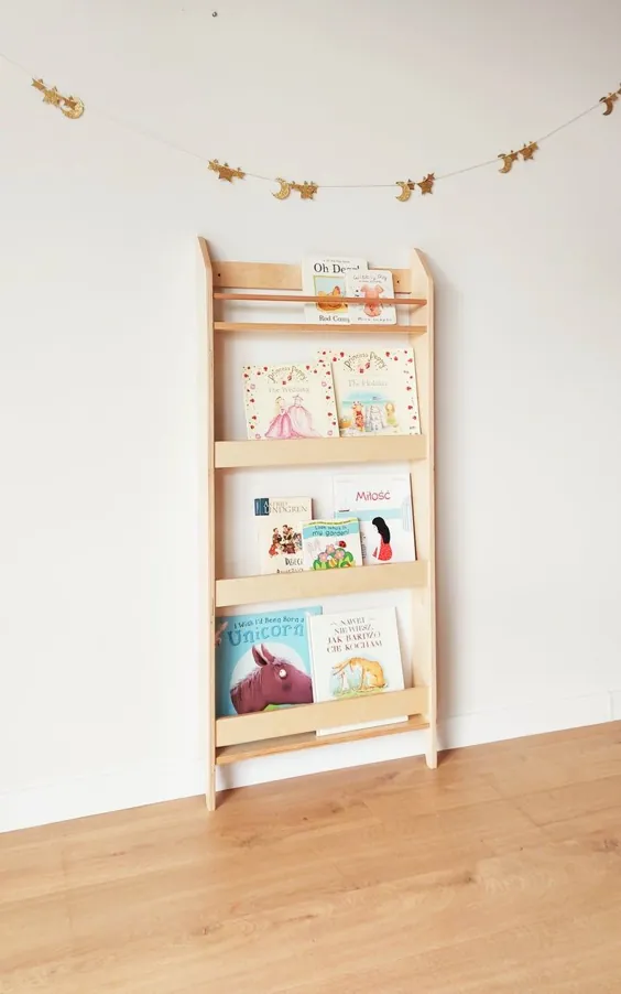 قفسه کتاب کودک ، قفسه کتاب ، مبلمان مونته سوری ، قفسه کتاب مونته سوری برای کودکان ساخته شده از تخته سه لا