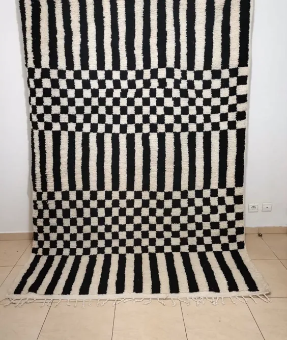 فرش کشیده فرش مراکش فرش Beni Ourain فرش مشکی |  اتسی