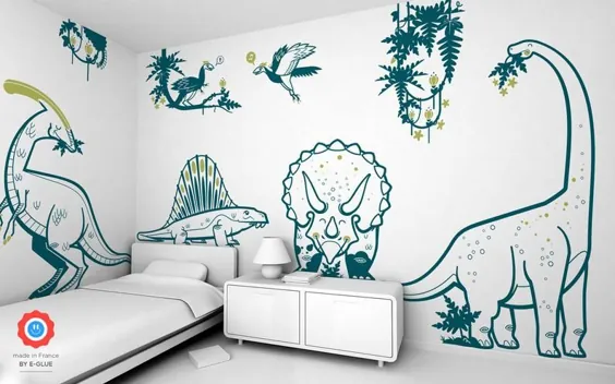 Dinosaurier Kinder Zimmer Wand aufkleber - 8 große Dinosaurier jungen Wandaufkleber، Jurassic Welt Wand-Dekor، Diplodocus، Triceratops