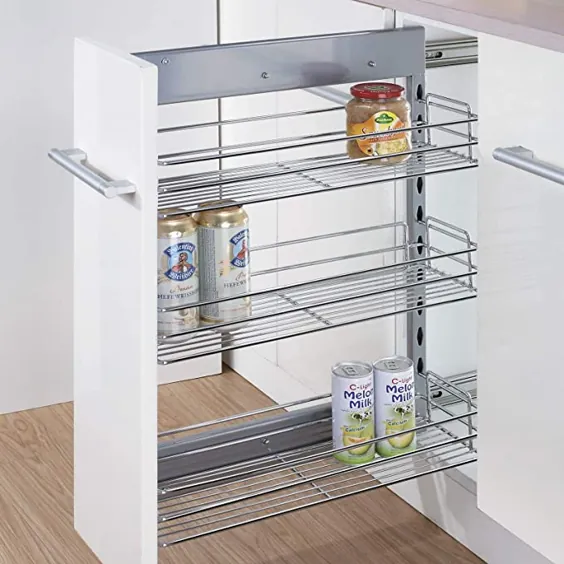 مجموعه سخت افزار آشپزخانه کابینت Spice Organizer 3 اینچ 3 طبقه ردیف ادویه آشپزخانه 18.5 "Lx8" Wx25.9 "H Pullout قفسه کشویی Chorme