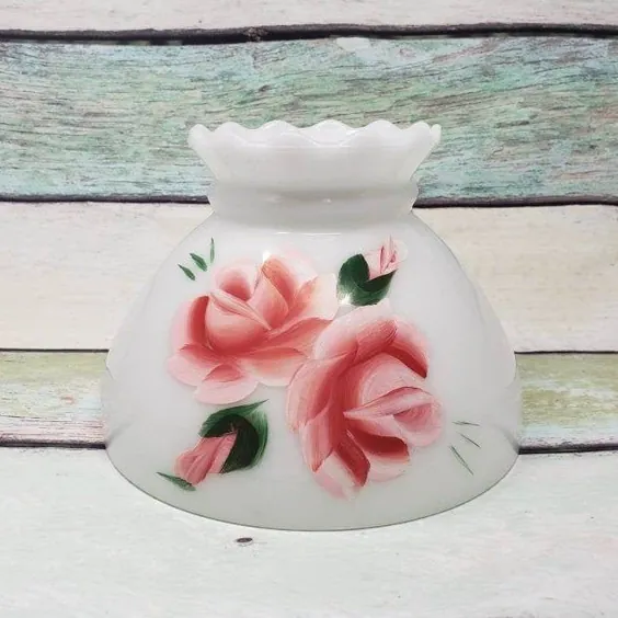 Vintage Milk Glass Lamp Shade نقاشی دستی ROSES Floral |  اتسی