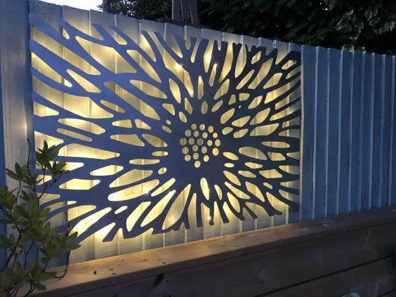 تابلو هنری دیواری فلزی تزئینی برش لیزری |  مجسمه دیوار باغ |  صفحه تزئینی با نور پشتی اختیاری // Benbecula Brushed