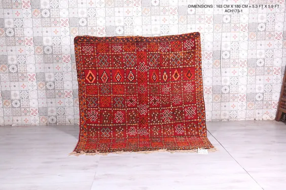 فرش آنتیک مراکشی 5.3 FT X 5.9 FT - فرش بربر Vintage - فرش Boujaad - فرش Berber 5x6