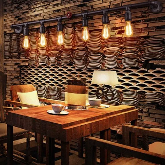 آهنی سیاه و سفید دیواری لوله مستقیم 6 لامپ دیوار دیوار دلخواه صنعتی برای لامپ های دیواری اتاق نشیمن