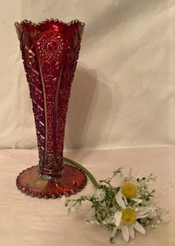 گلدان شیشه ای شیشه امپریال شیشه ای Hobstar Red Carnival Glass |  اتسی
