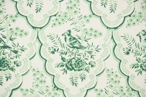 1950s Vintage Wallpaper by the Yard Green and Beige Floral |  اتسی