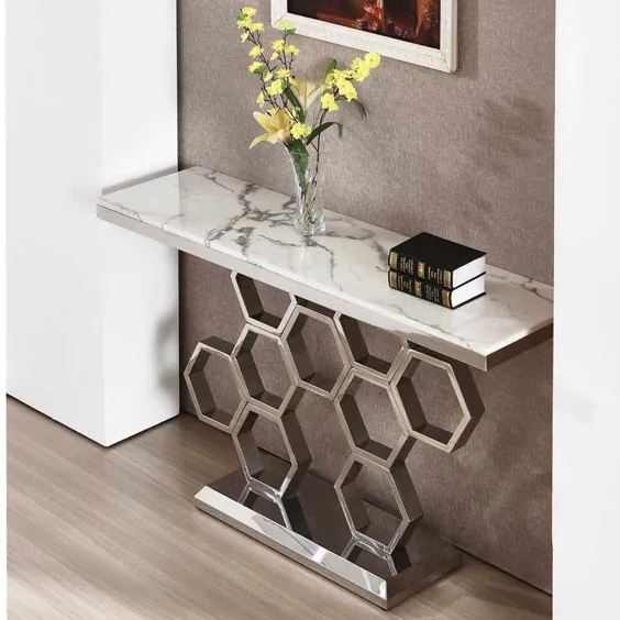 منبع میز کنسول آینه ای به سبک اروپایی با صفحه فولادی ضد زنگ و مرمر برای اتاق های نشیمن هتل در m.alibaba.com