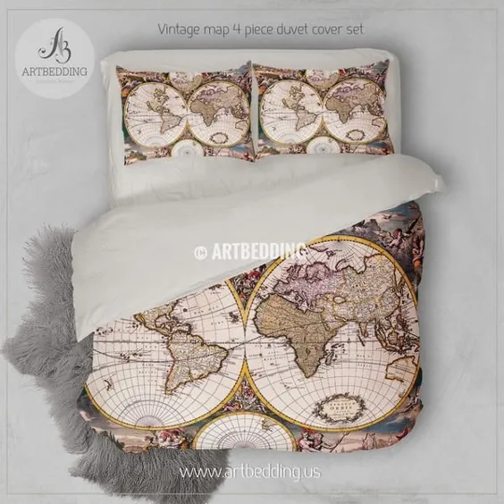 ملافه های نقشه جهان قدیم ، مجموعه جلد لحاف نقشه تصویری نیم قرن کره 18 ، مجموعه رنگارنگ های رنگارنگ نقشه جهانی