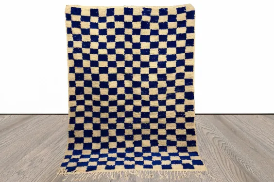 فرش چهارخانه آبی مراکش فرش جستجوگر سفارشی مراکش |  اتسی