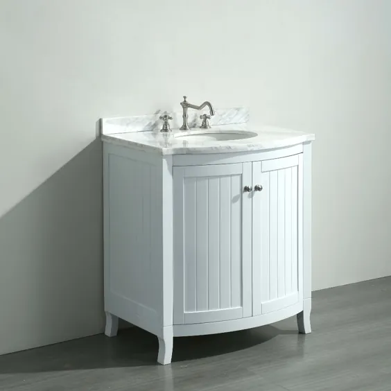 Eviva Odessa Zinx + ® 24 "حمام سفید حمام سفید با سنگ مرمر سفید Carrera پیش ساخته و سینک ظرفشویی - غرورهای حمام | غرورهای مدرن | غرورهای عمده