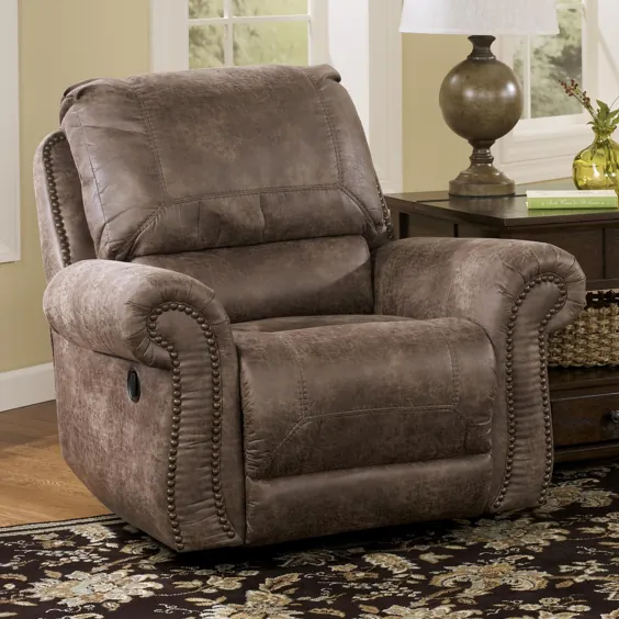 Oberson - Gunsmoke Swivel Glider Recliner with Rolled Arms & Nail Head Nail by Signature Design by Ashley at Royal Furniture