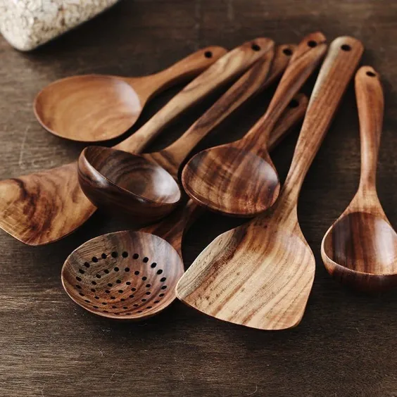 ست ظروف چوبی آشپزخانه برای پخت و پز قاشق چوبی آشپزی |  اتسی