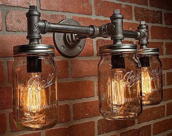 چراغ شیشه ای Mason - چراغ صنعتی -نور - نور روستایی - نور غرور - نور دیوار - دیوارکوب - چراغ Steampunk - حمل و نقل رایگان